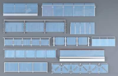 现代玻璃栏杆3D模型下载